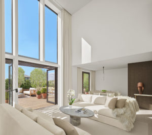 Two-story living room with open terrace